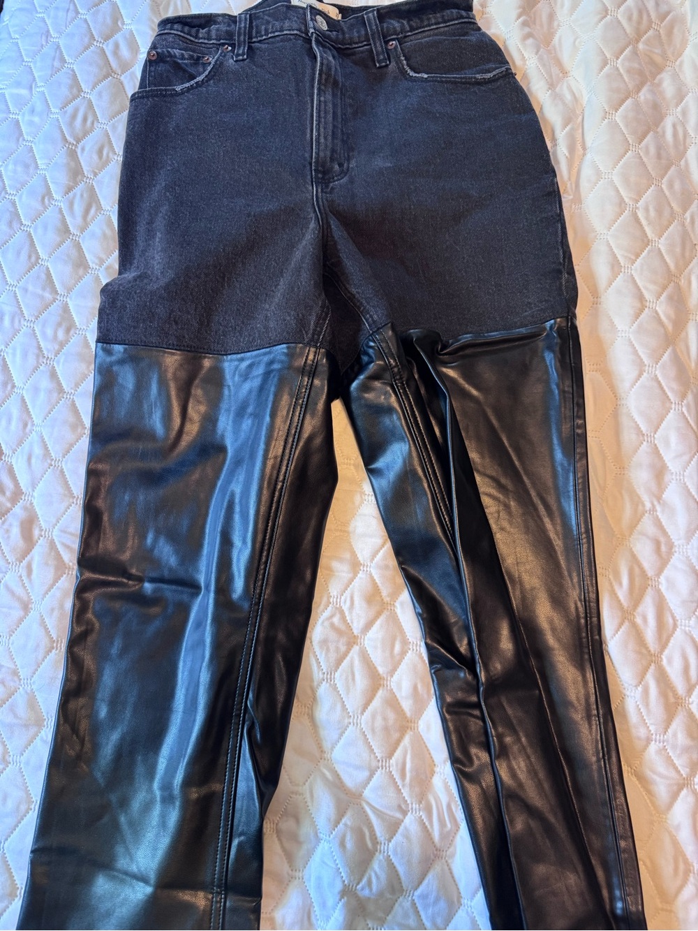 Abercrombie & Fitch Black Two-Tone Skinny Jeans with Faux Leather Panels